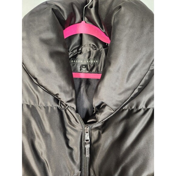 Ralph Lauren Black Label Puffer Jacket Sz 14 Womens Front Zip Pillow Neck - Picture 11 of 15